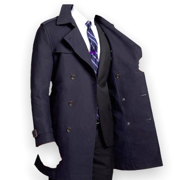 Bonobos Belted Trench Coat – Men’s Large, Navy Blue - Picture 4 of 8